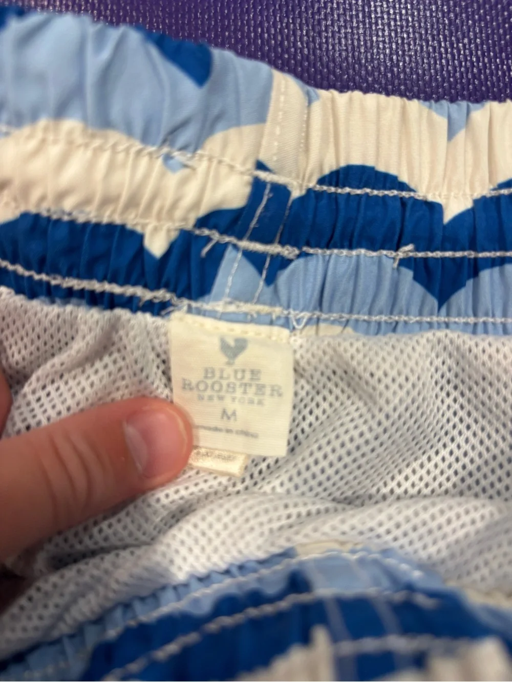 Blue Rooster Collection Men’s Wave-Print Swim Bermudas in Blue and White